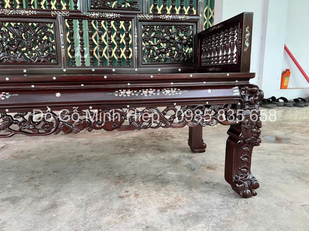 Bàn ghế trường kỷ song tiện ngũ sơn khảm Bàn ghế trường kỷ song tiện ngũ sơn khảm