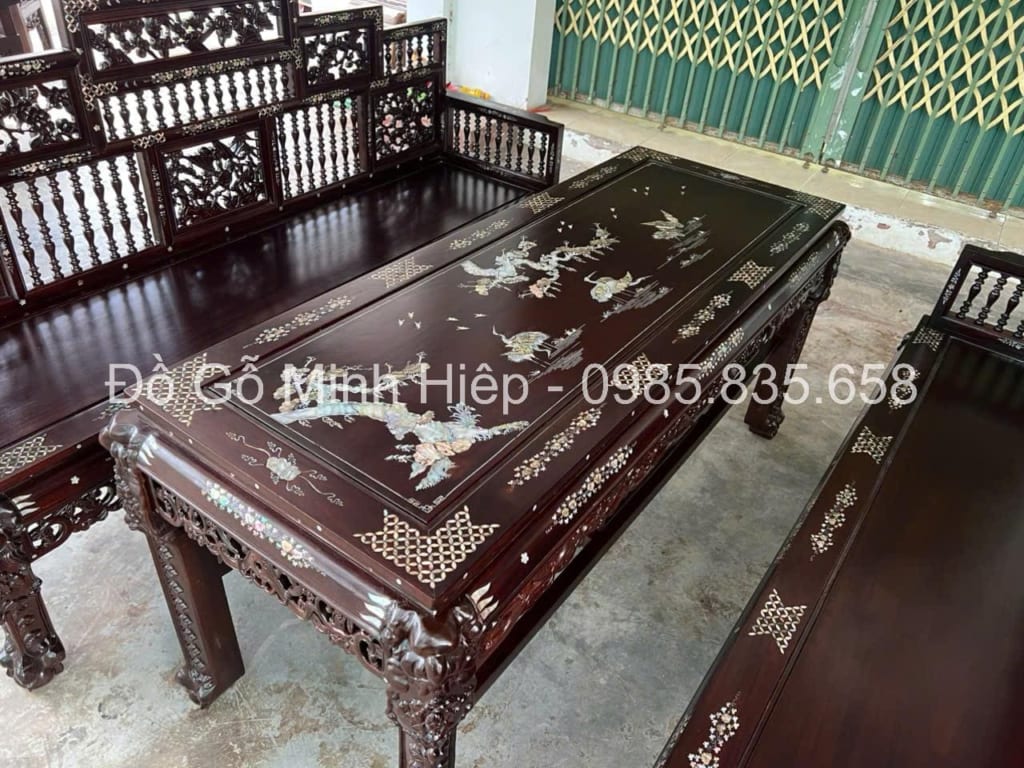 Bàn ghế trường kỷ song tiện ngũ sơn khảm Bàn ghế trường kỷ song tiện ngũ sơn khảm