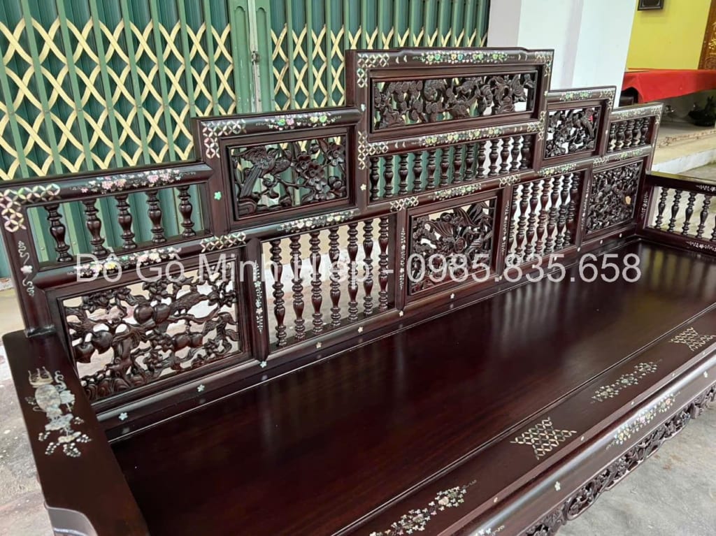 Bàn ghế trường kỷ song tiện ngũ sơn khảm Bàn ghế trường kỷ song tiện ngũ sơn khảm